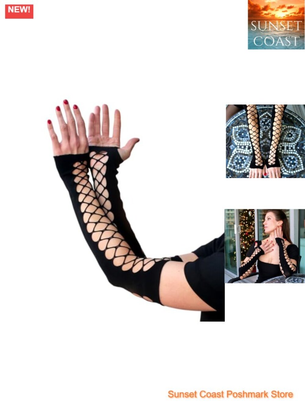Fingerless Arm Warmers Fishnet Sleeves Gloves for Women - Ripped Witch Goth